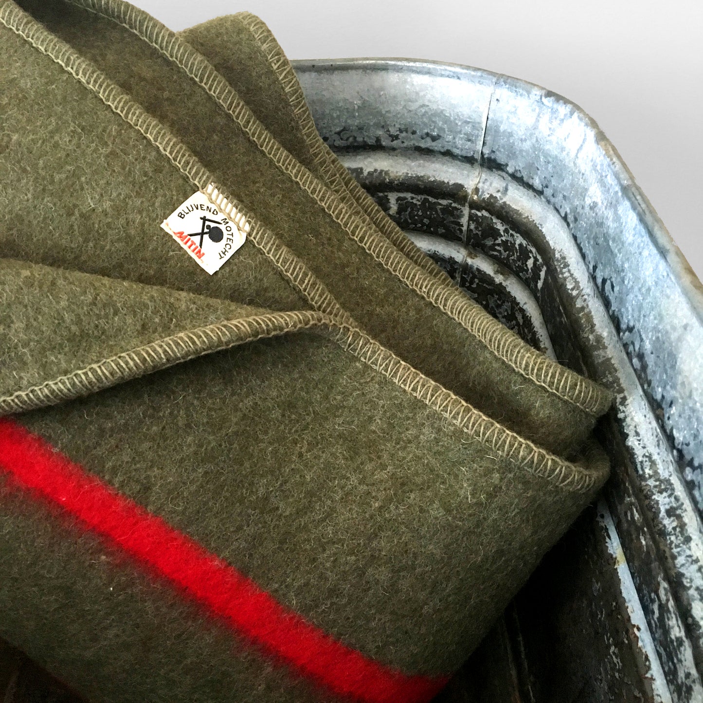 Army Green and Red Striped GERMAN Wool Military Issue Blanket