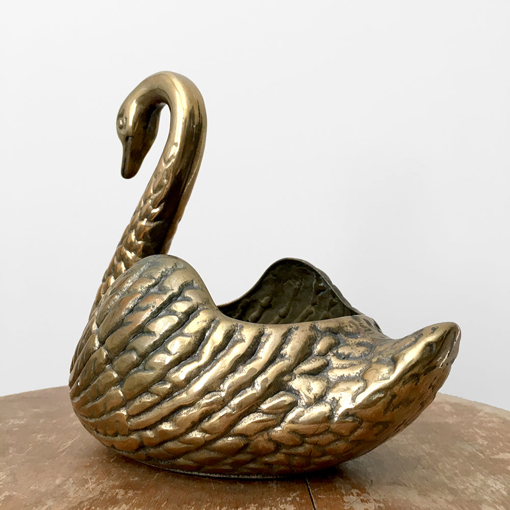 Mid-Century Brass Swan Planter