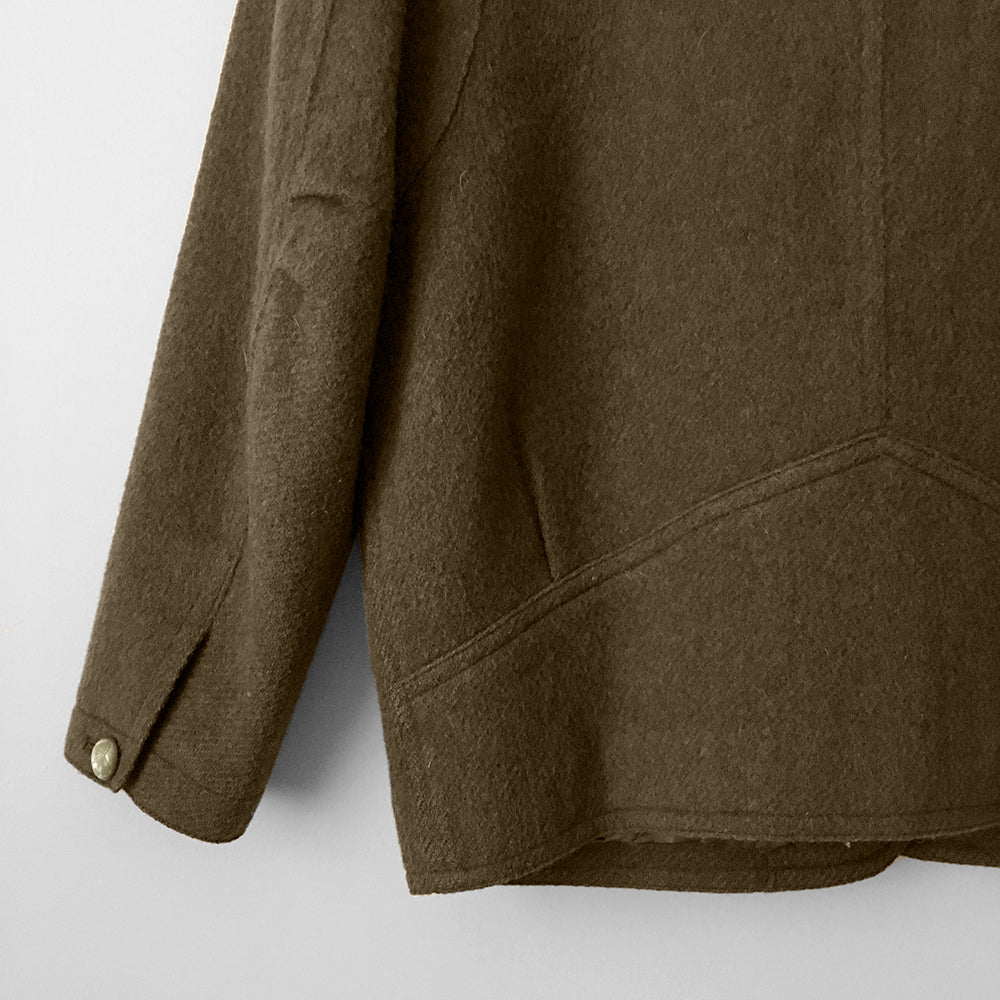 Olive-Green Wool-Blend Military-Inspired Boxy Jacket