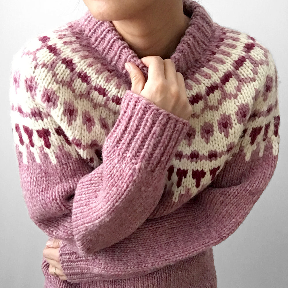 Mauve and Cream Handmade Nordic Knit Pullover Sweater