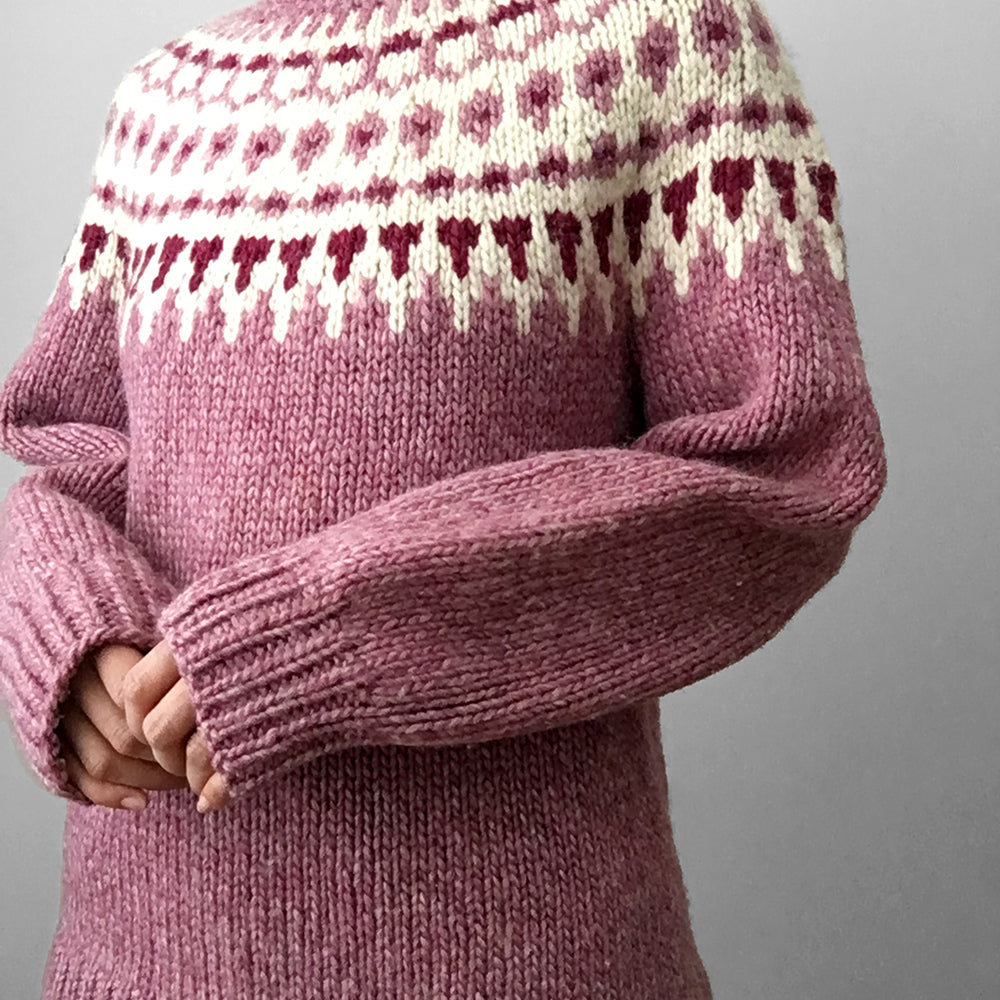 Mauve and Cream Handmade Nordic Knit Pullover Sweater