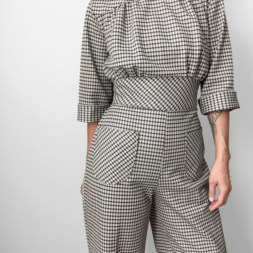 1970s Houndstooth Plaid One Piece Jumpsuit