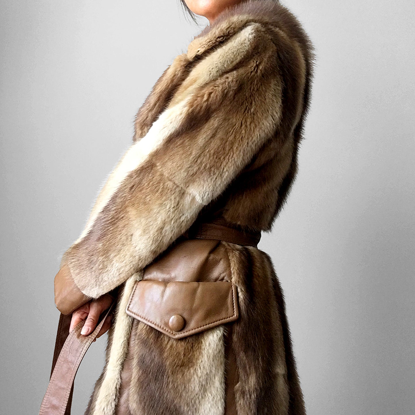 1970s Fur and Leather Belted Coat