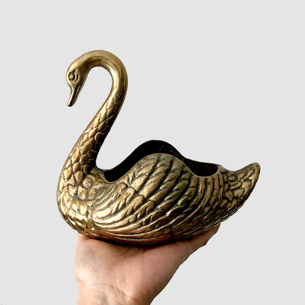 Mid-Century Brass Swan Planter