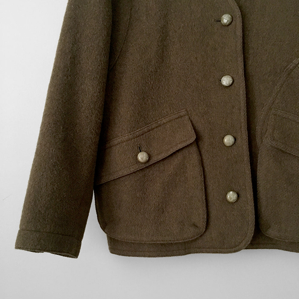 Olive-Green Wool-Blend Military-Inspired Boxy Jacket