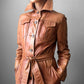 1970s Made in Canada Long Tobacco Brown Belted Leather Coat