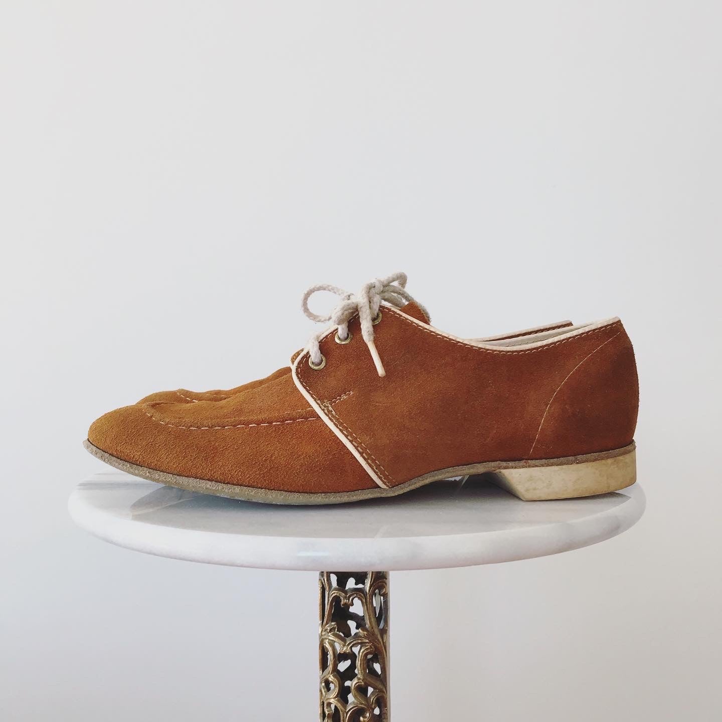 1960s Tobacco Brown Suede Lace-Up Soft-Soled Leather Lace-Up Shoe