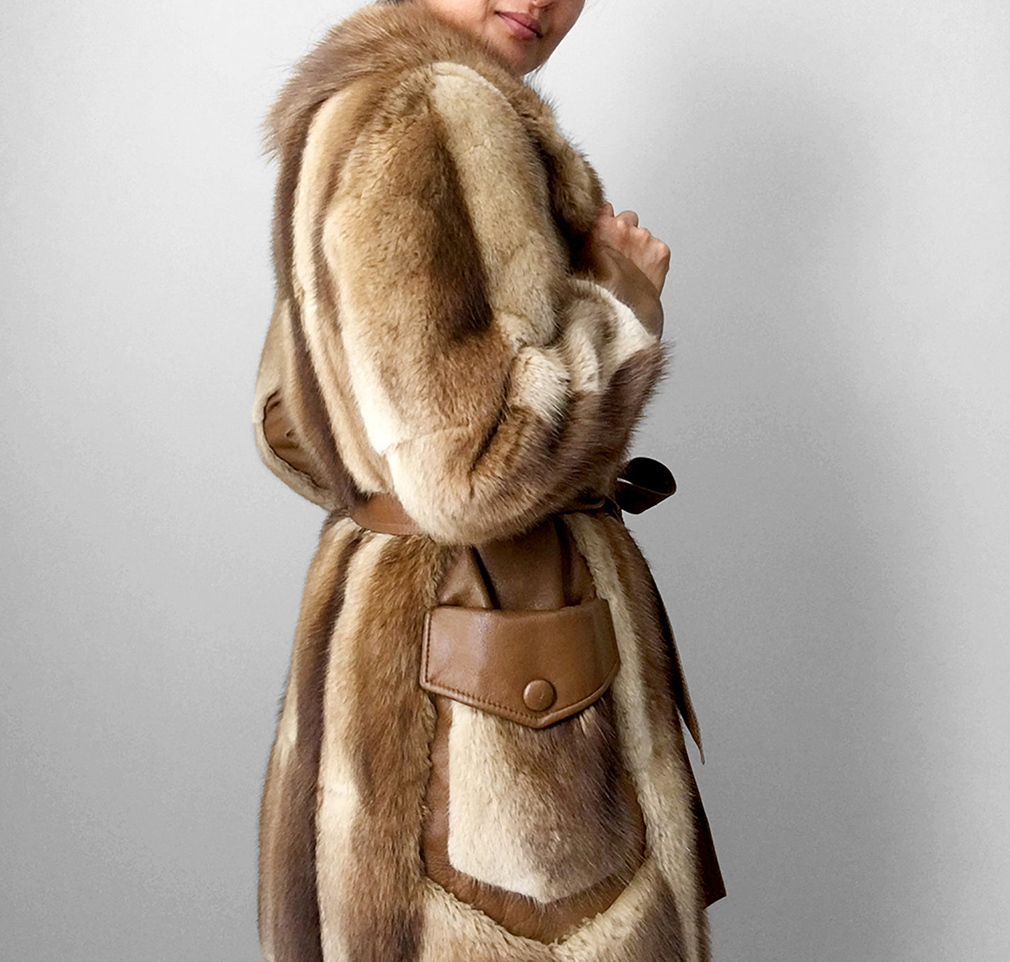 1970s Fur and Leather Belted Coat