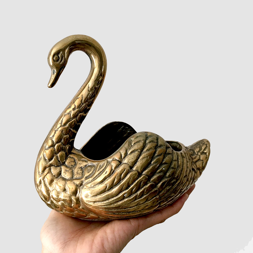 Mid-Century Brass Swan Planter