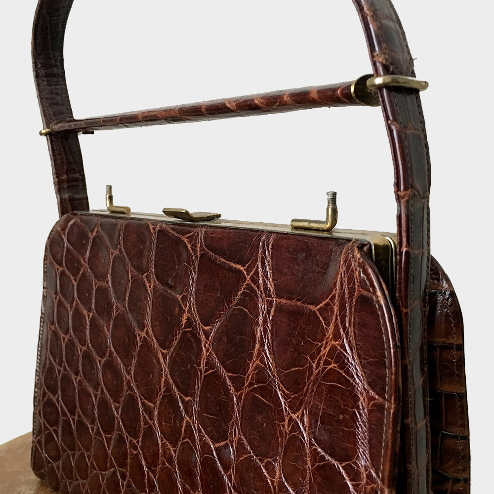 1950s - 1960s Made in Germany Brown Textured Leather Leather Handbag Purse