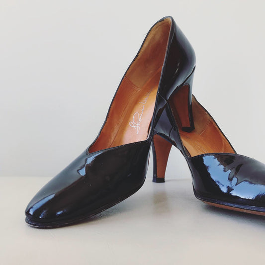 1980s Thomas Wallace Patent Leather High Heeled Pumps - Sz. 8.5-9