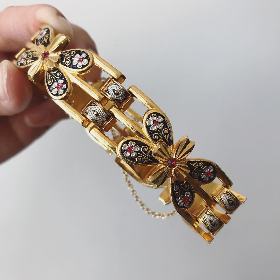 1950s Gold-Toned Floral Link Bracelet