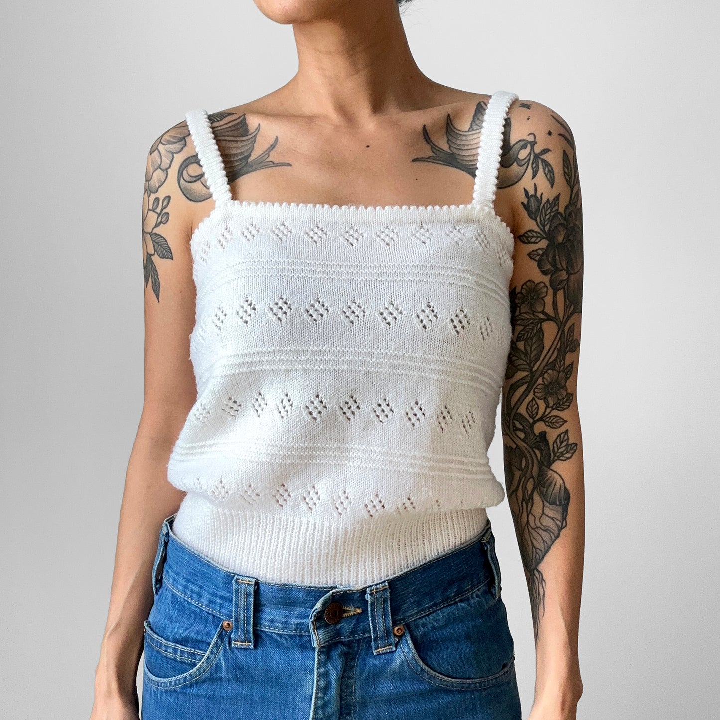 1970s Off-White Soft Lightweight Knit Crop Tank Top