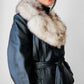 1970s Black High Quality Leather Long Belted Quilted Lining Fur Collar Coat - S/M
