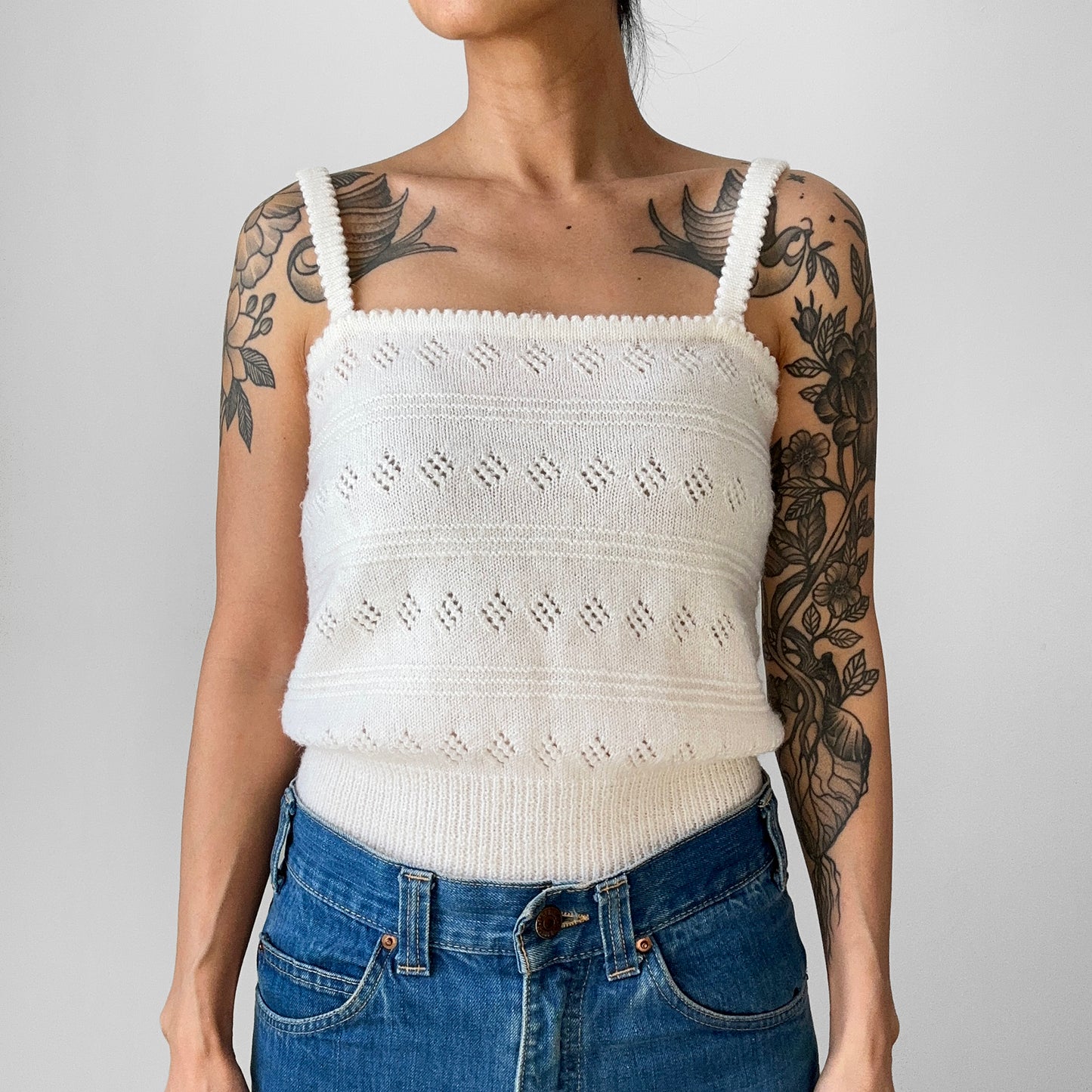 1970s Off-White Soft Lightweight Knit Crop Tank Top