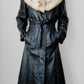 1970s Black High Quality Leather Long Belted Quilted Lining Fur Collar Coat - S/M