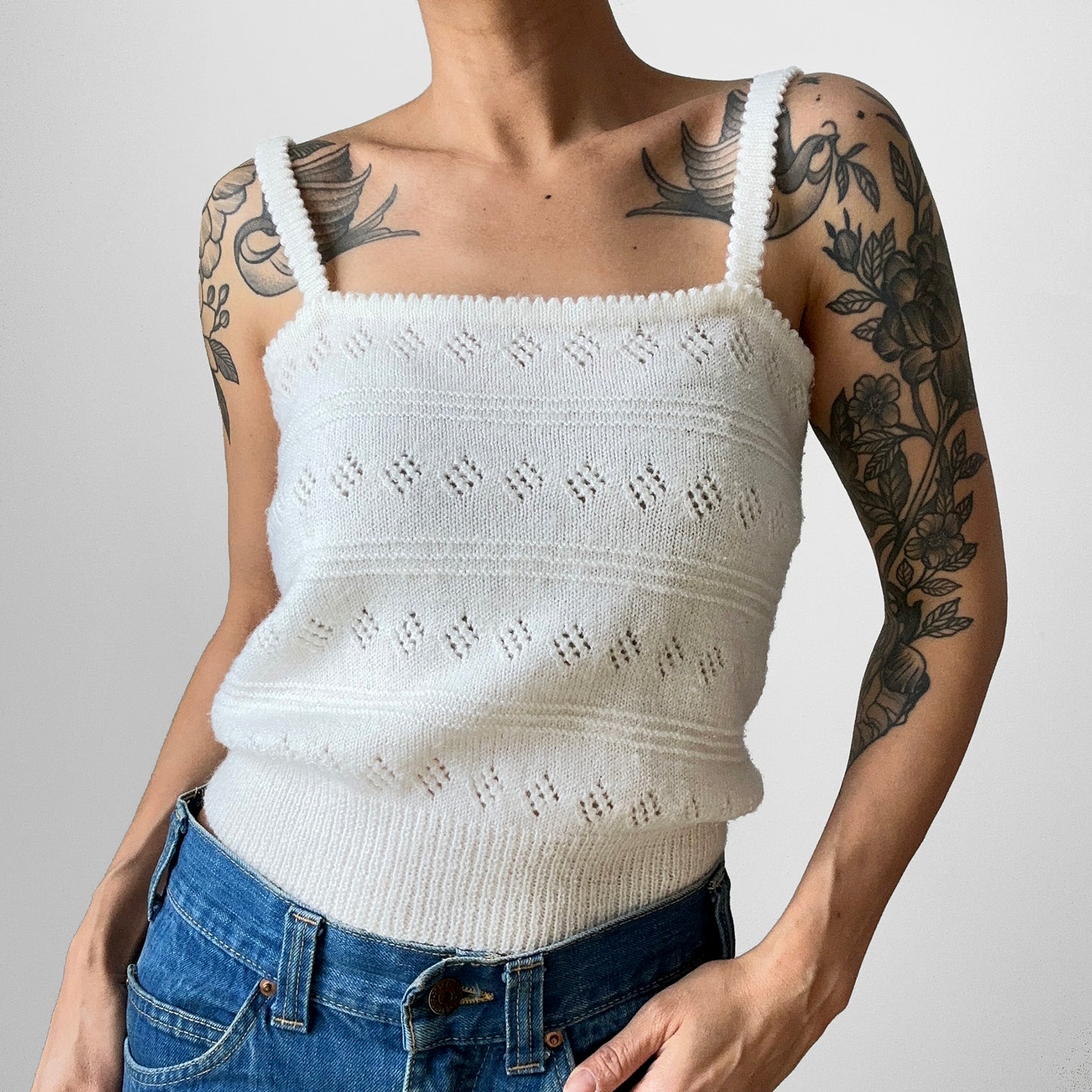 1970s Off-White Soft Lightweight Knit Crop Tank Top