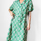 1960s Apple Green and White Patterned Button-Front Belted Knee-Length Dress - M/L