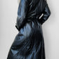 1970s Black High Quality Leather Long Belted Quilted Lining Fur Collar Coat - S/M