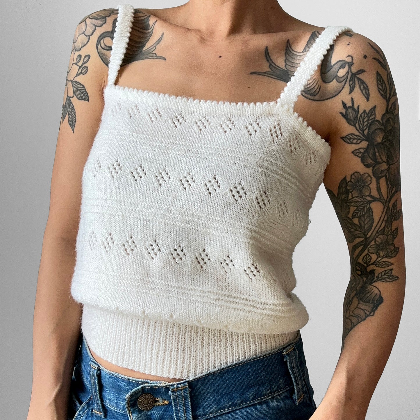 1970s Off-White Soft Lightweight Knit Crop Tank Top