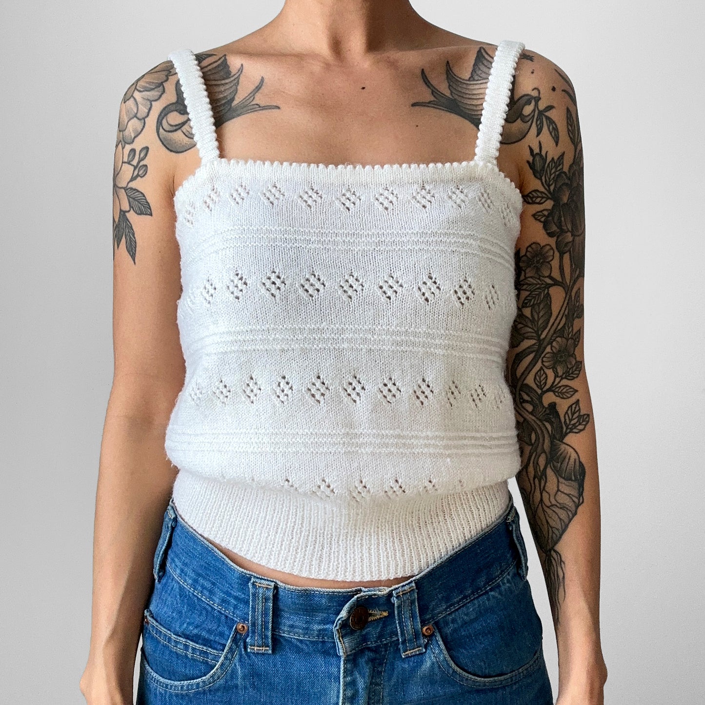 1970s Off-White Soft Lightweight Knit Crop Tank Top