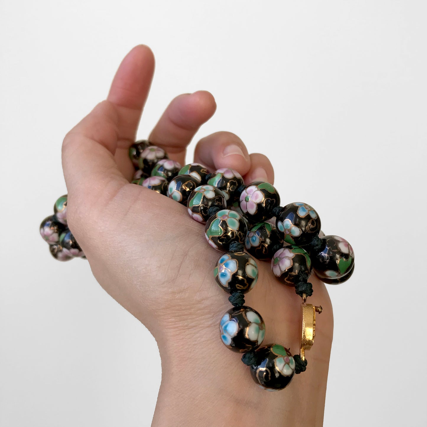 1960s Black Floral Beaded Cloisonne Necklace