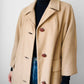 1950s-1960s Made in England Tan Camel Wool Leather Button Shift Coat - Sz. S