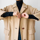 1950s-1960s Made in England Tan Camel Wool Leather Button Shift Coat - Sz. S