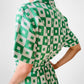 1960s Apple Green and White Patterned Button-Front Belted Knee-Length Dress - M/L