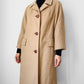 1950s-1960s Made in England Tan Camel Wool Leather Button Shift Coat - Sz. S