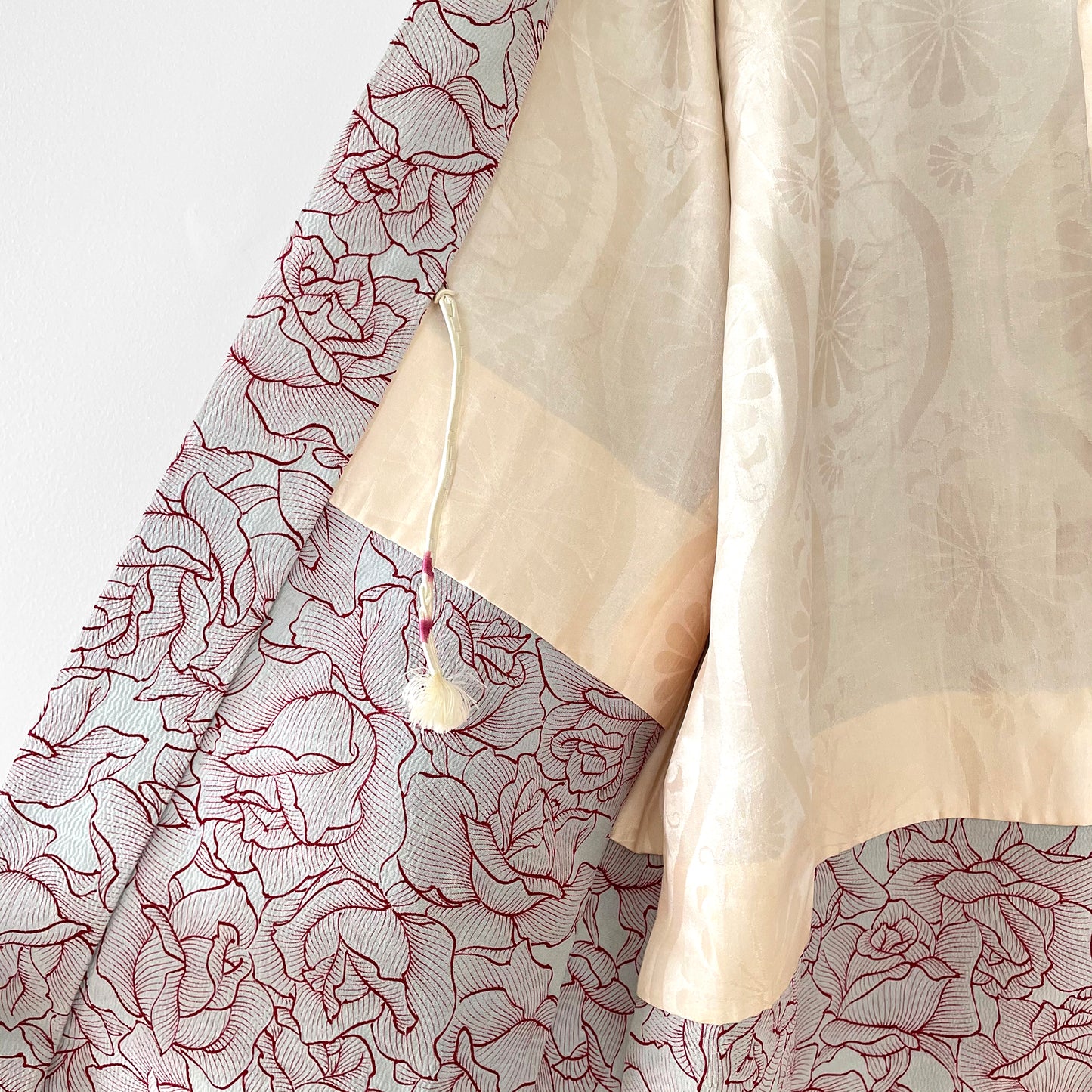 Rose Patterned Silk-Crepe Kimono Haori Jacket