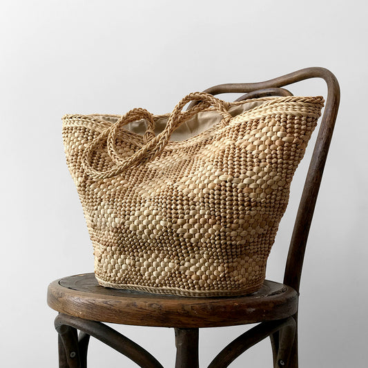 Diamond Patterned Woven Basket Tote Bag