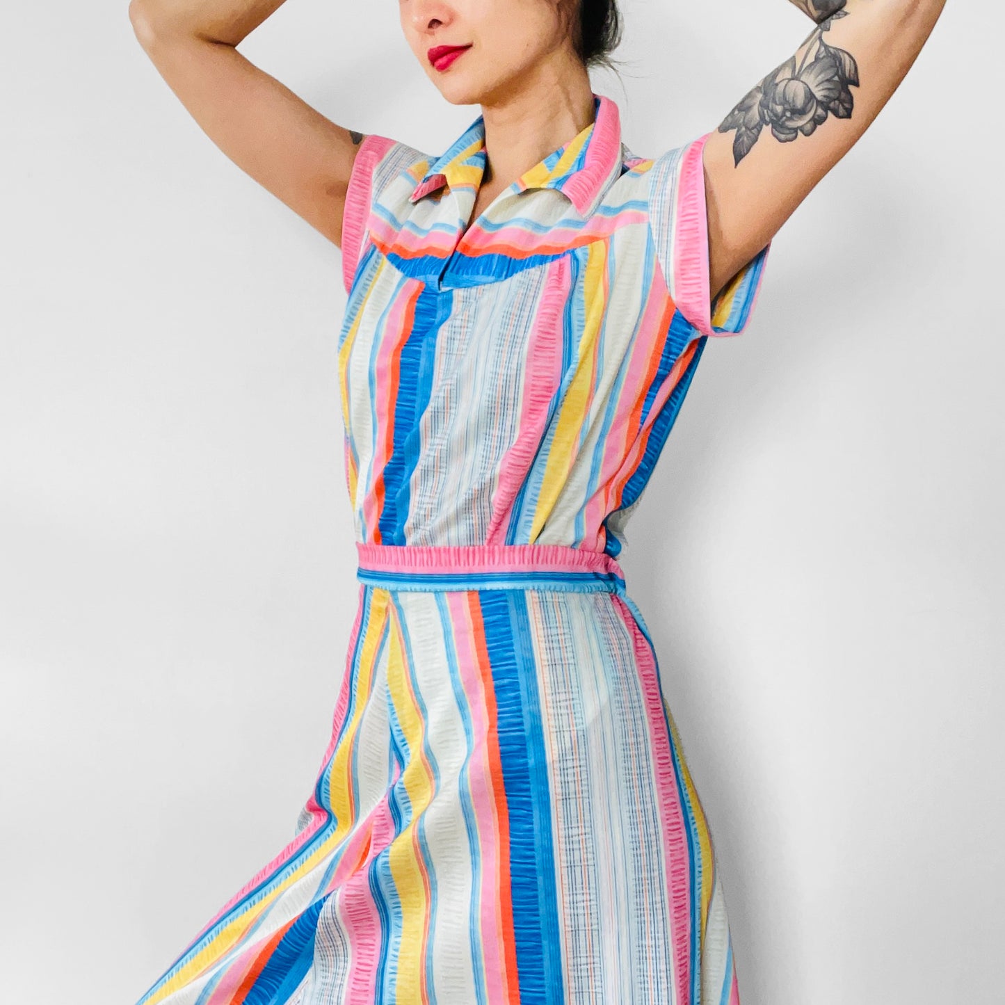 1970s Candy Striped Two-Piece Skirt and Belted Top