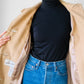 1950s-1960s Made in England Tan Camel Wool Leather Button Shift Coat - Sz. S