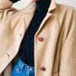 1950s-1960s Made in England Tan Camel Wool Leather Button Shift Coat - Sz. S