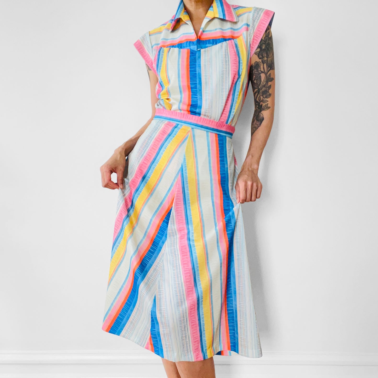 1970s Candy Striped Two-Piece Skirt and Belted Top