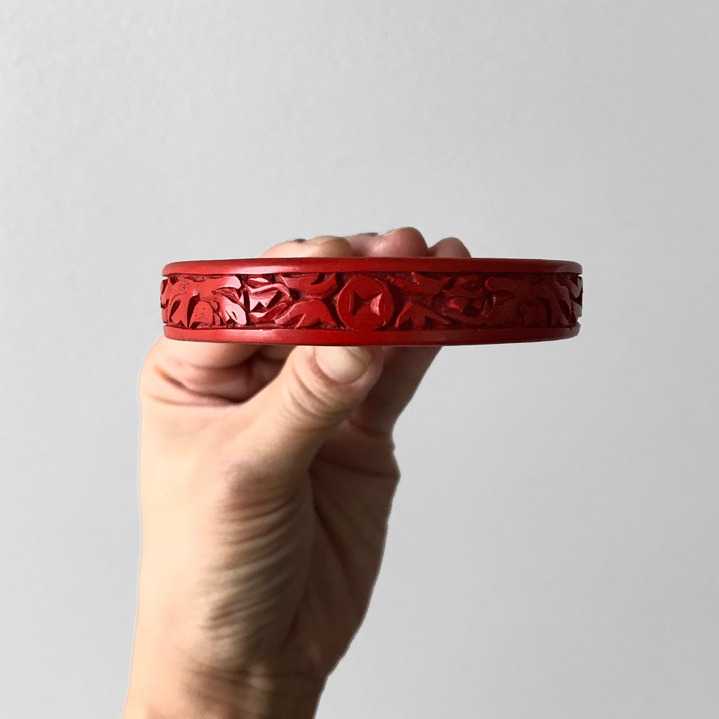 1950s Red Chinese Carved Cinnabar Bangle Bracelet