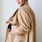 1950s-1960s Made in England Tan Camel Wool Leather Button Shift Coat - Sz. S