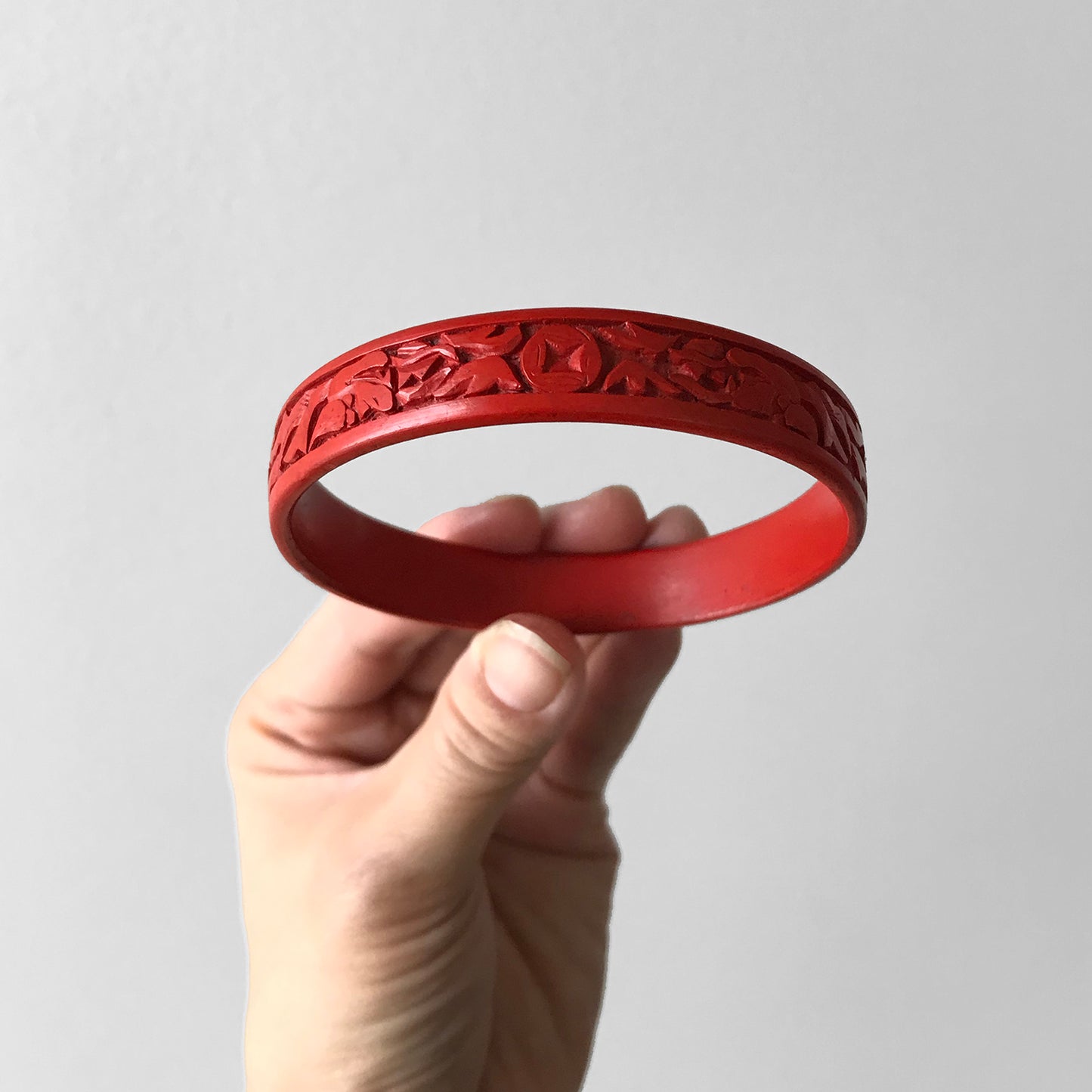 1950s Red Chinese Carved Cinnabar Bangle Bracelet