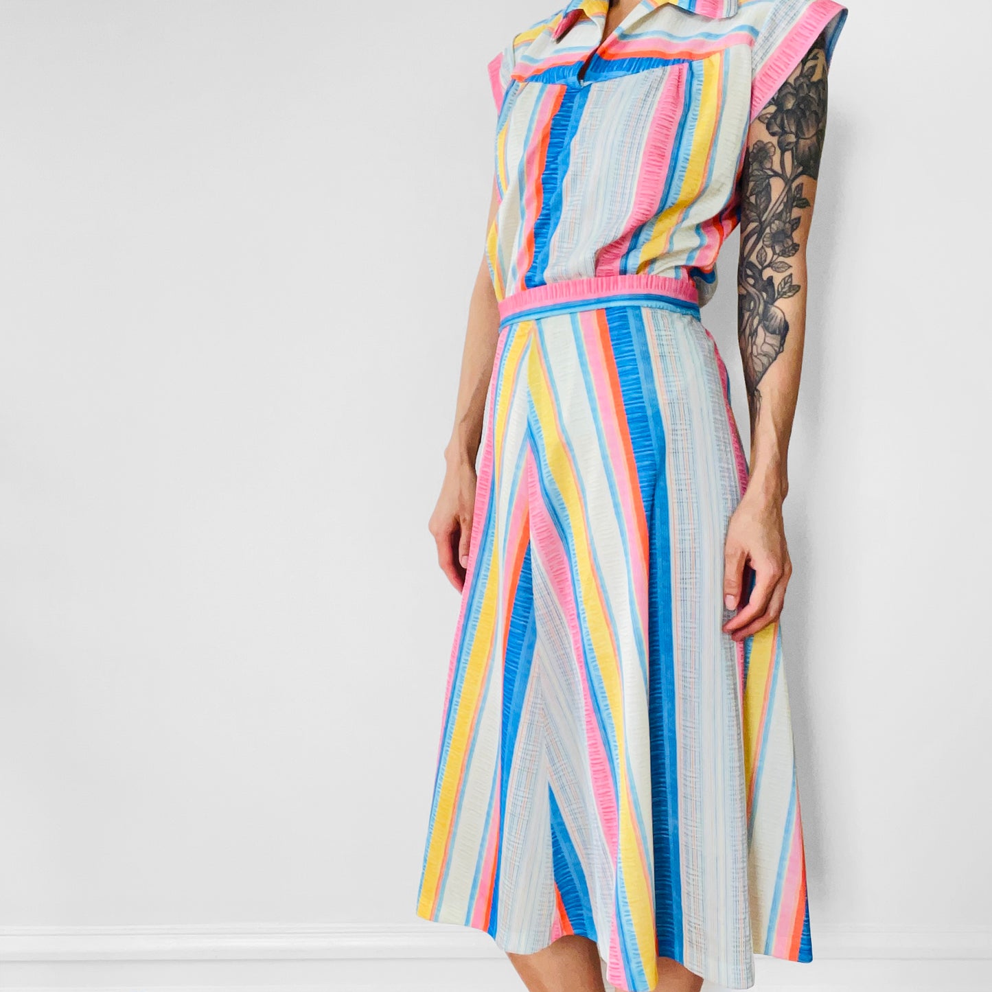 1970s Candy Striped Two-Piece Skirt and Belted Top