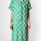 1960s Apple Green and White Patterned Button-Front Belted Knee-Length Dress - M/L