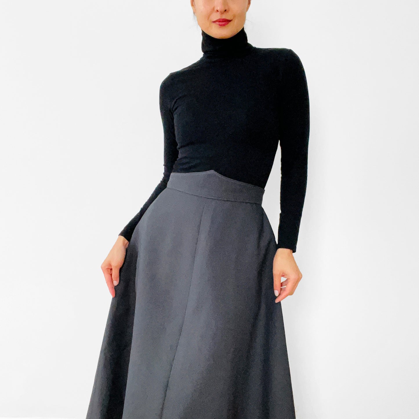 1940s High-Waisted Grey A-line Uniform Skirt