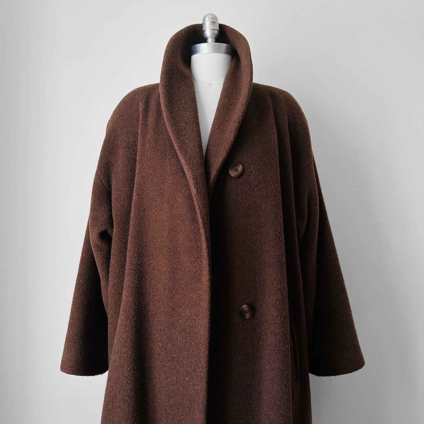 1980s - 1990s Milk Chocolate Brown Soft Alpaca Wool A-Line Dress Coat - S/M/L