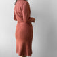 1970s Mauve Fitted Long-Sleeve Collared Knit Dress