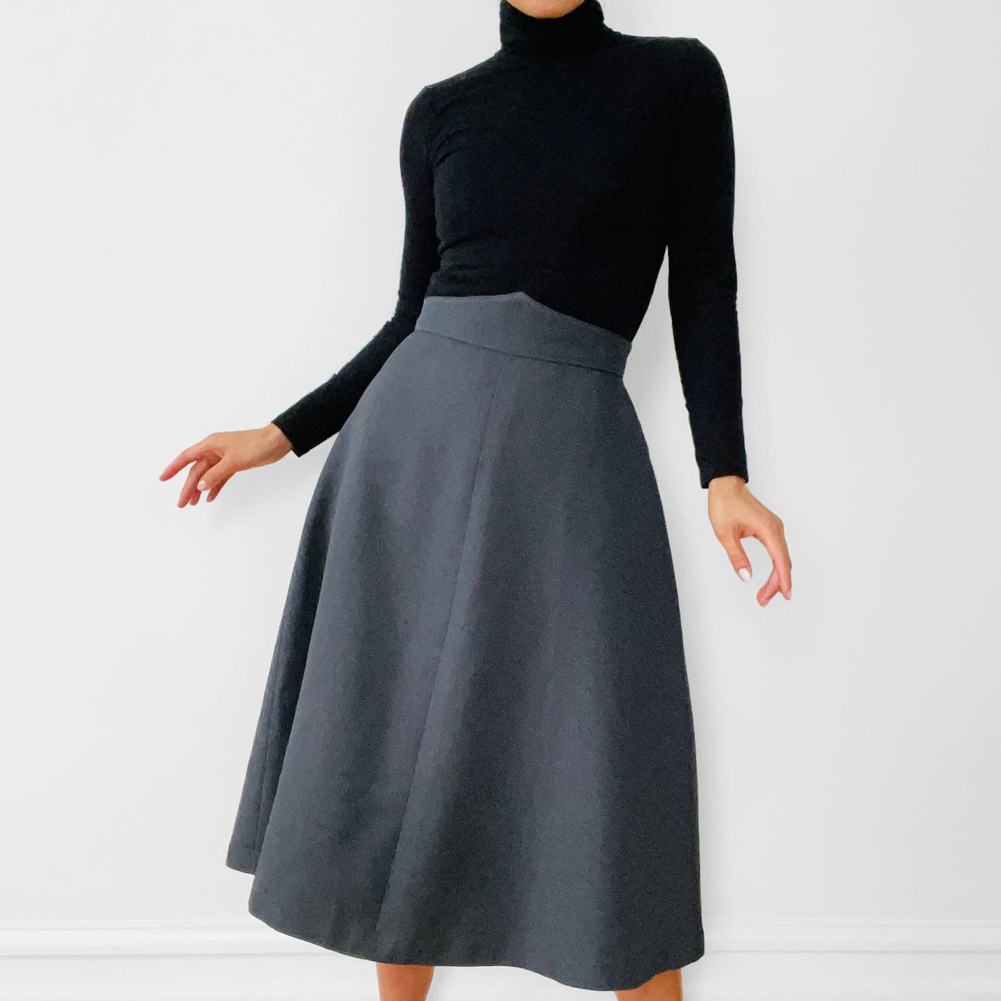 1940s High-Waisted Grey A-line Uniform Skirt