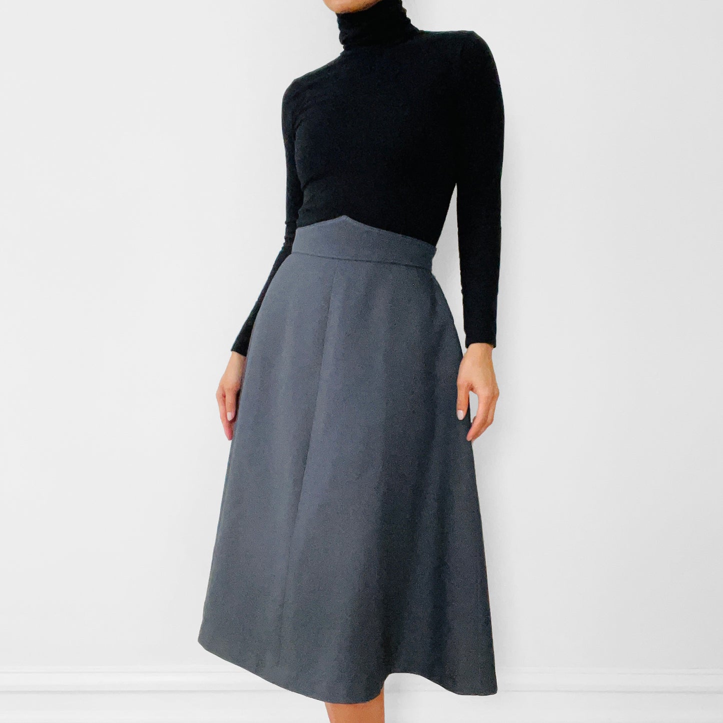 1940s High-Waisted Grey A-line Uniform Skirt