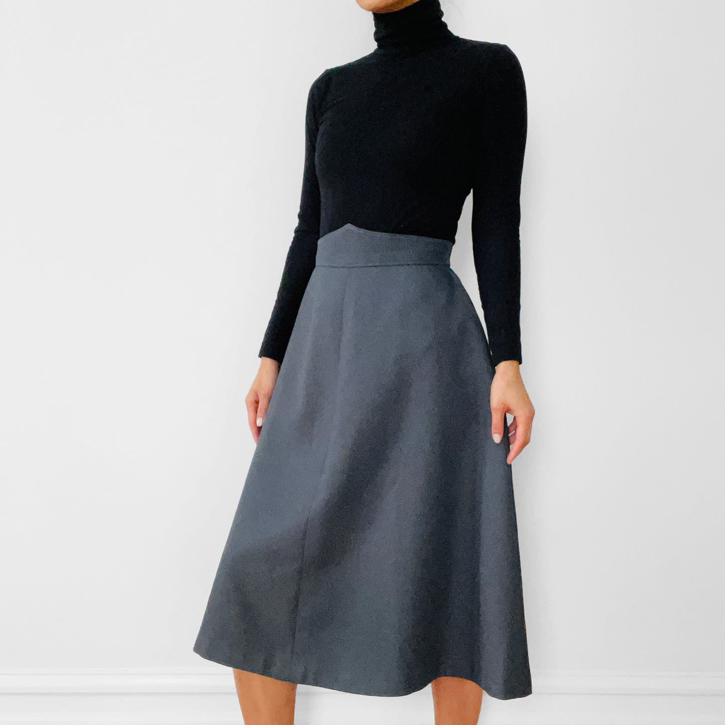 1940s High-Waisted Grey A-line Uniform Skirt