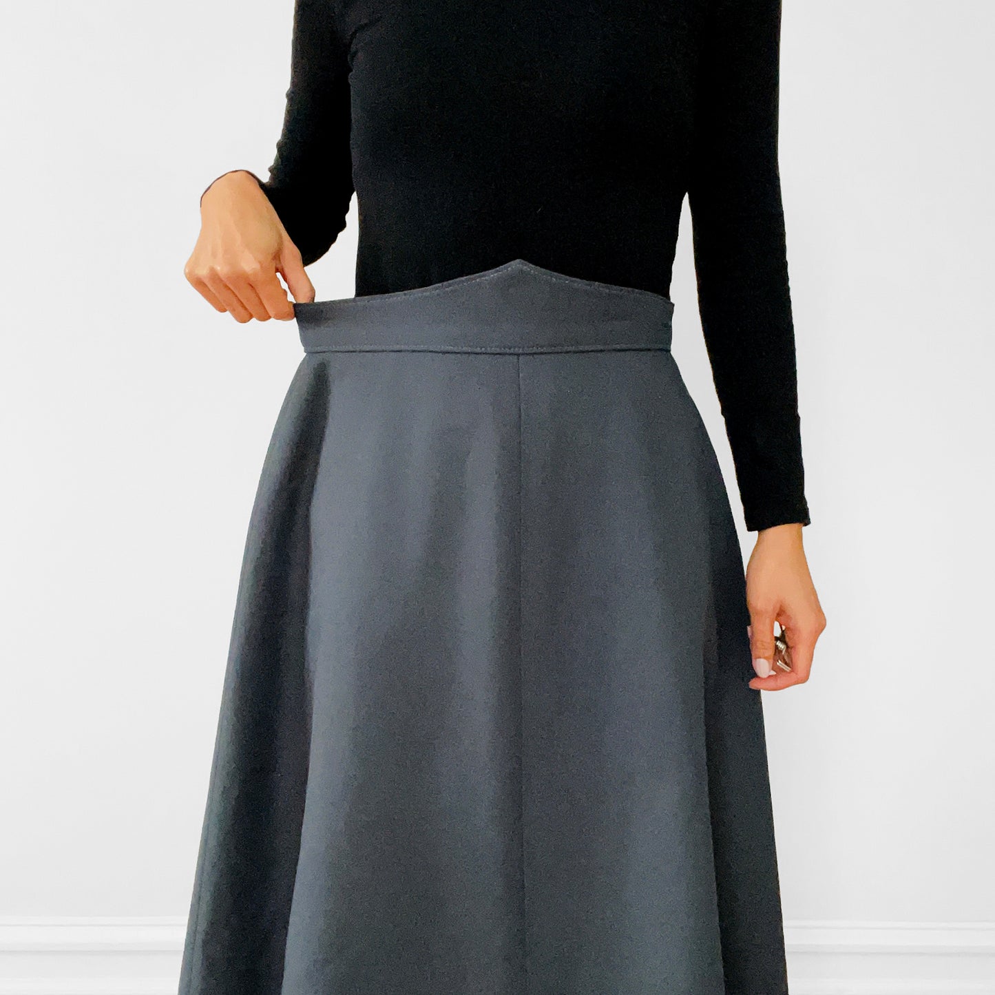 1940s High-Waisted Grey A-line Uniform Skirt