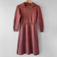 1970s Mauve Fitted Long-Sleeve Collared Knit Dress