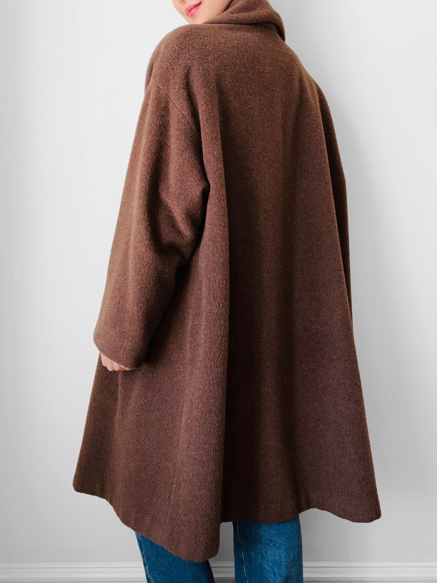 1980s - 1990s Milk Chocolate Brown Soft Alpaca Wool A-Line Dress Coat - S/M/L